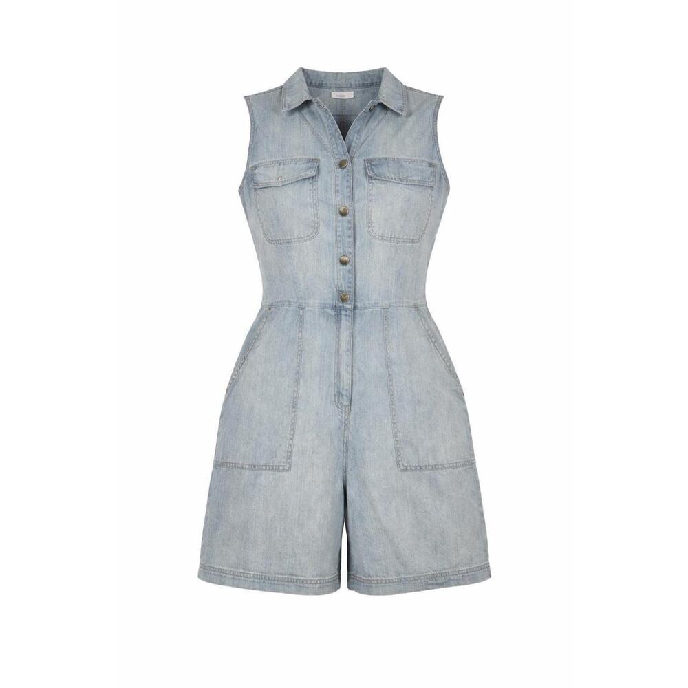 Faherty Brand Womens‎ Sleeveless Denim Romper Light Wash Blue Utility Size L